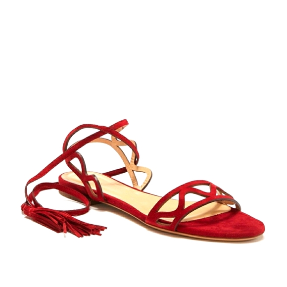 Brand New Chloe Red Suede Lace-up Sandals - Picture 4 of 7